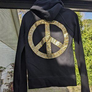 PINK Peace Symbol.Gold Bling Black Hoodie Size Small